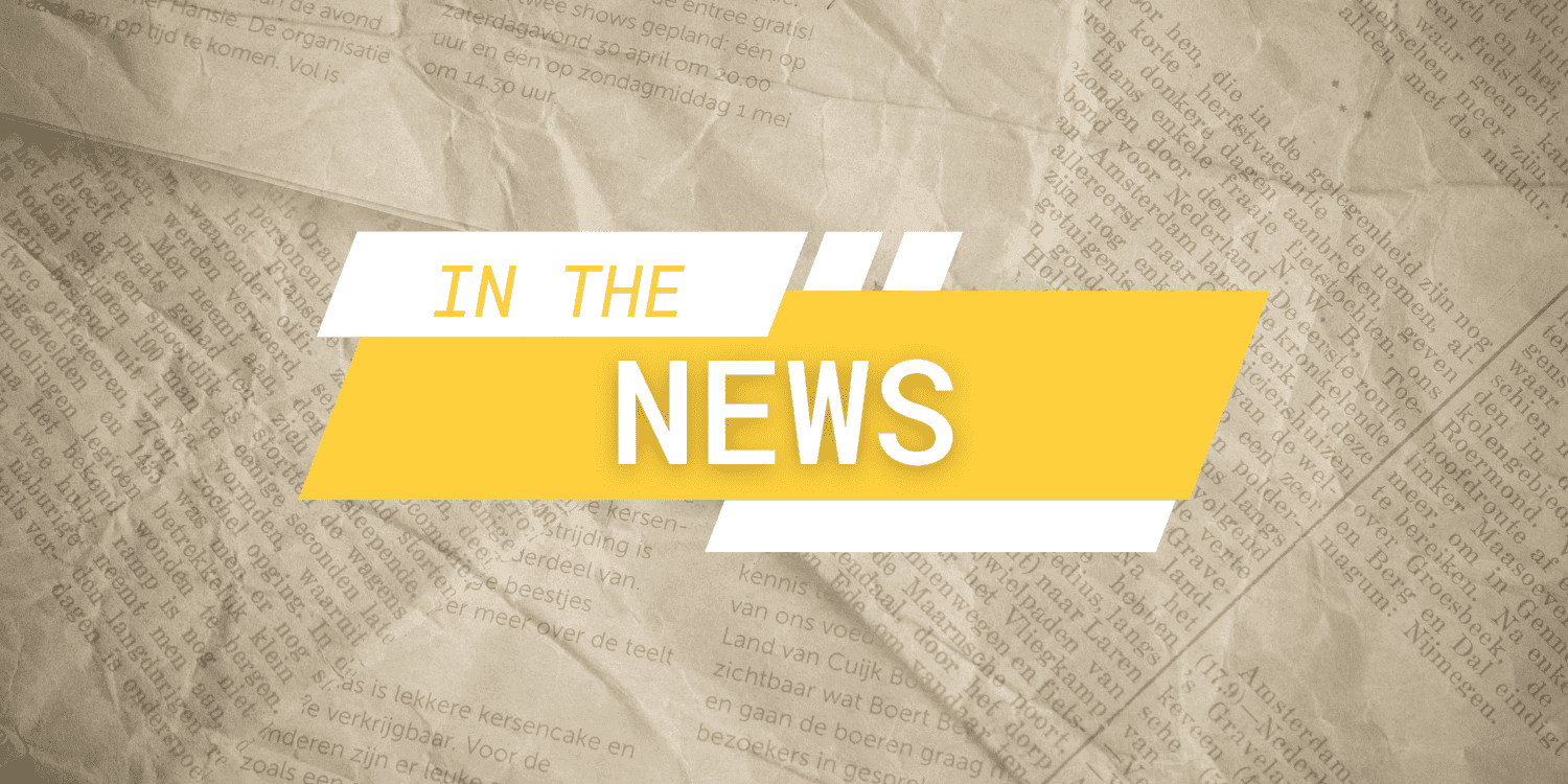 Graphic with "IN THE NEWS" on newspaper background.
